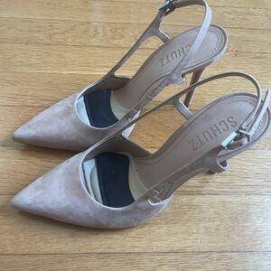 Size 7, Schutz camel nubuck sling-back pumps